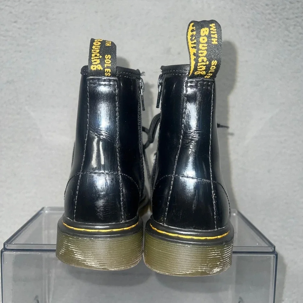 Dr. Martens 1460 J Boots Youth Sz 3 Black Patent Leather Side‎ Zip Lace Up Shoes